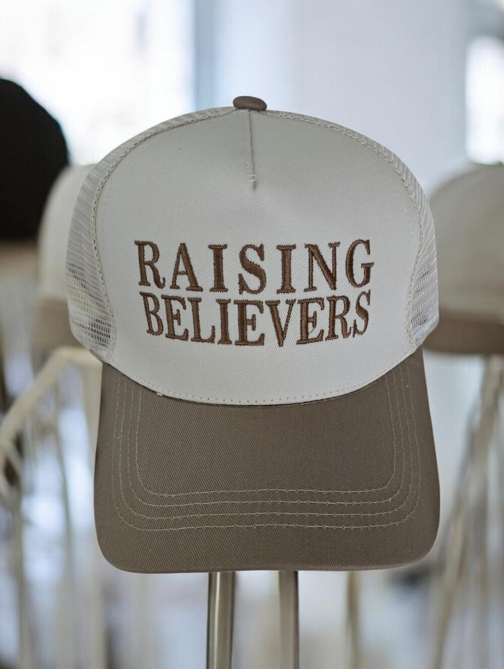 Raising Believers Embroidered Mocha Mesh Snapback Trucker Cap, NEW
